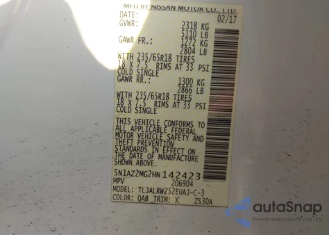 2017 Nissan Murano Sl из США, поврежденный, VIN 5N1AZ2MG2HN142423